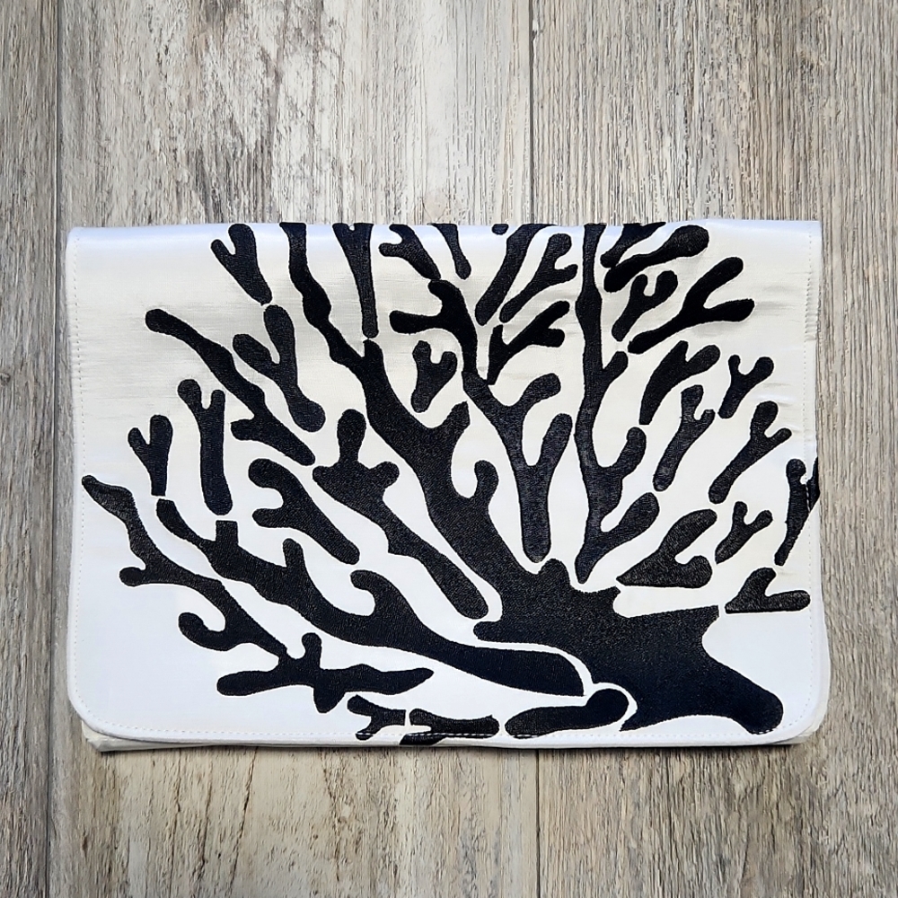 Shiraleah silk clutch with coal design